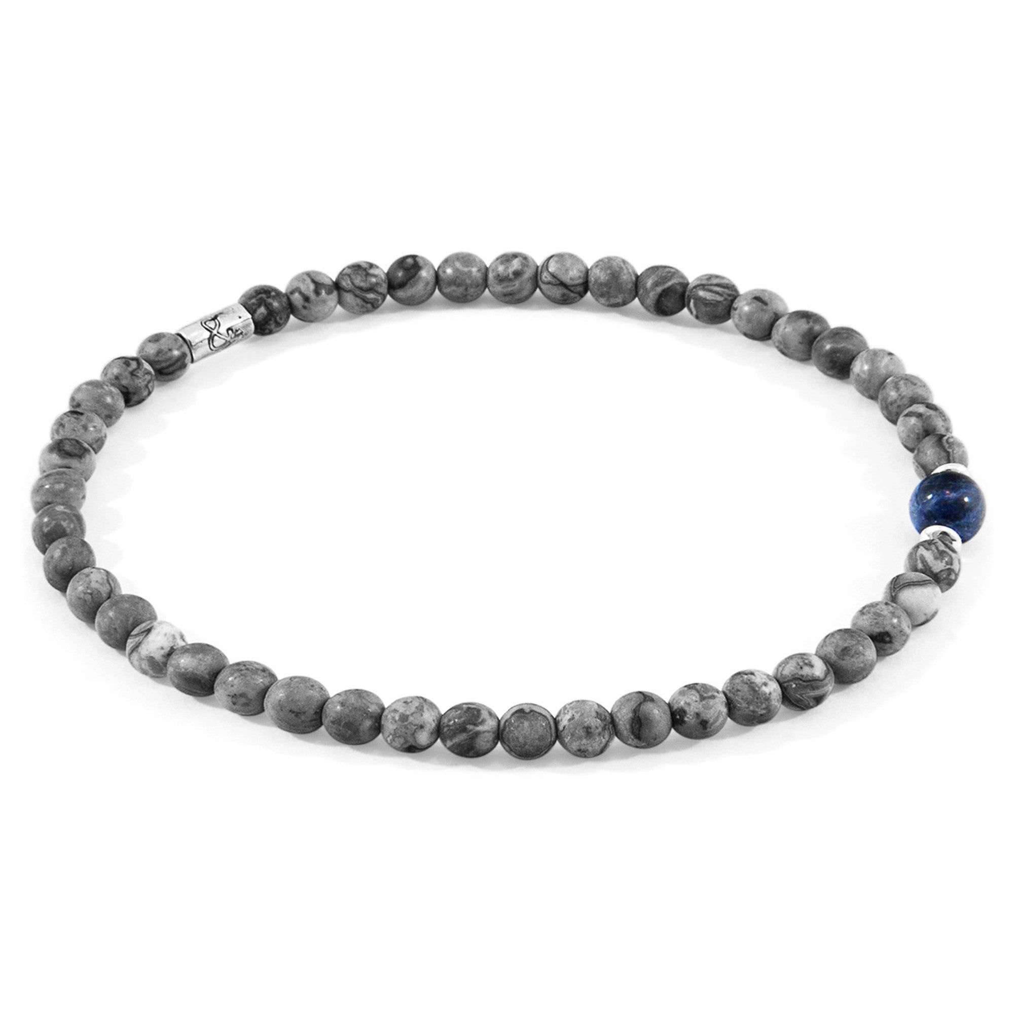 Walter Silver and Stone SKINNY Bracelet - Grey Jasper and Blue Sodalite